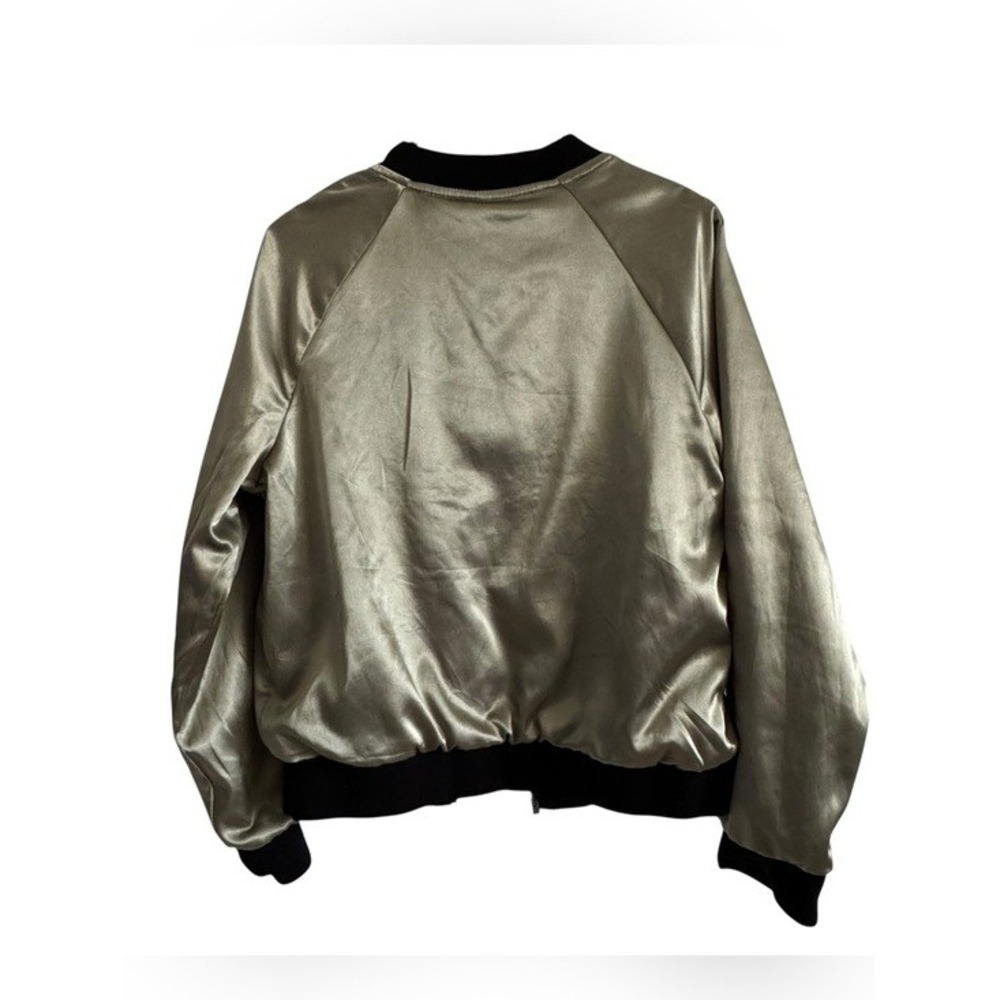 Full Tilt Reversible Satin Bomber Jacket Peacock Floral Embroidery Size Small - Picture 5 of 14